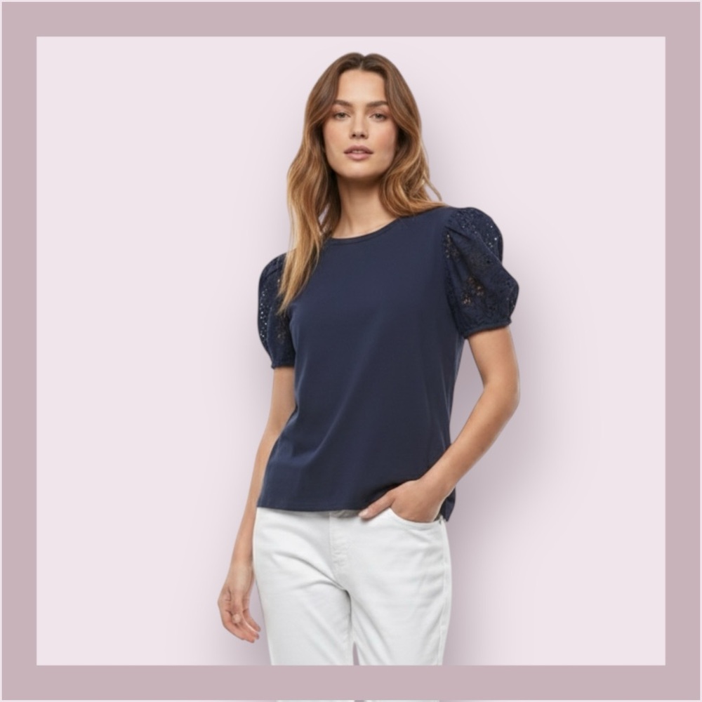 kate spade navy eyelet puff sleeve tee